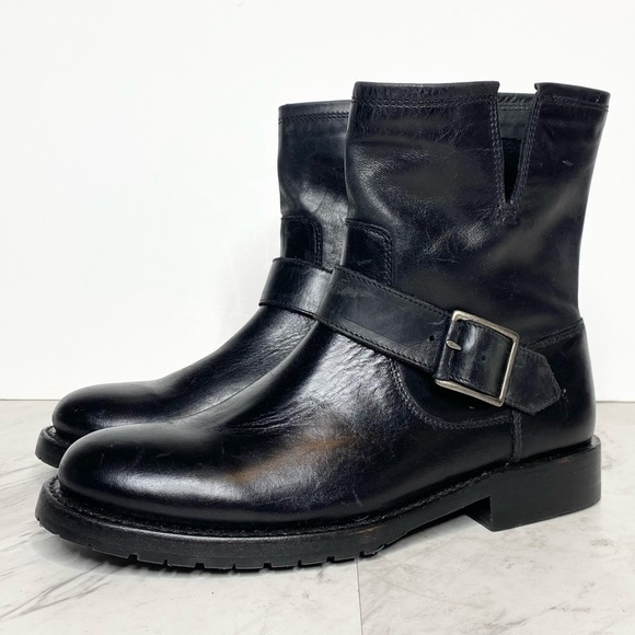 New! Frye Natalie Engineer Black Short Leather Boot 5 1/2 - Picture 1 of 13